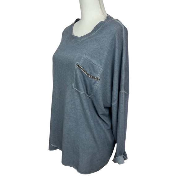 DEMOCRACY Women’s Pullover Top Sz 3X Bluish Gray Color Distressed Stretch - Picture 3 of 12